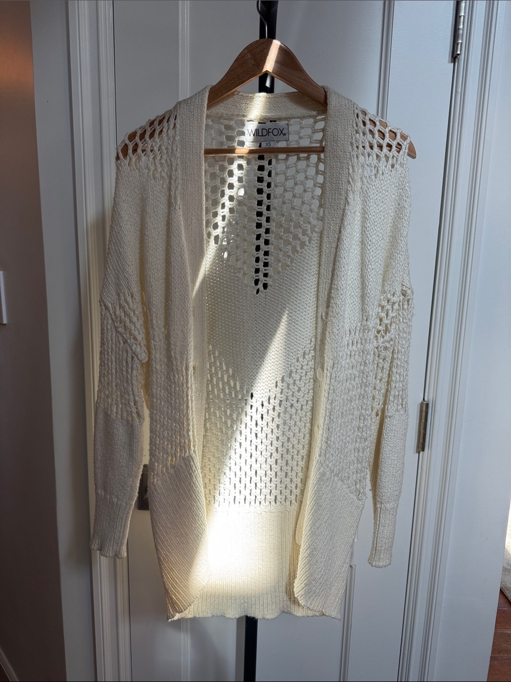 WILDFOX Cream Open-Knit Draped Cardigan
